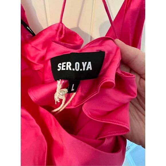 NWT SER.O.YA Retrofete Revolve Emma Pink Silk Slit Midi Dress Size L - Picture 11 of 13